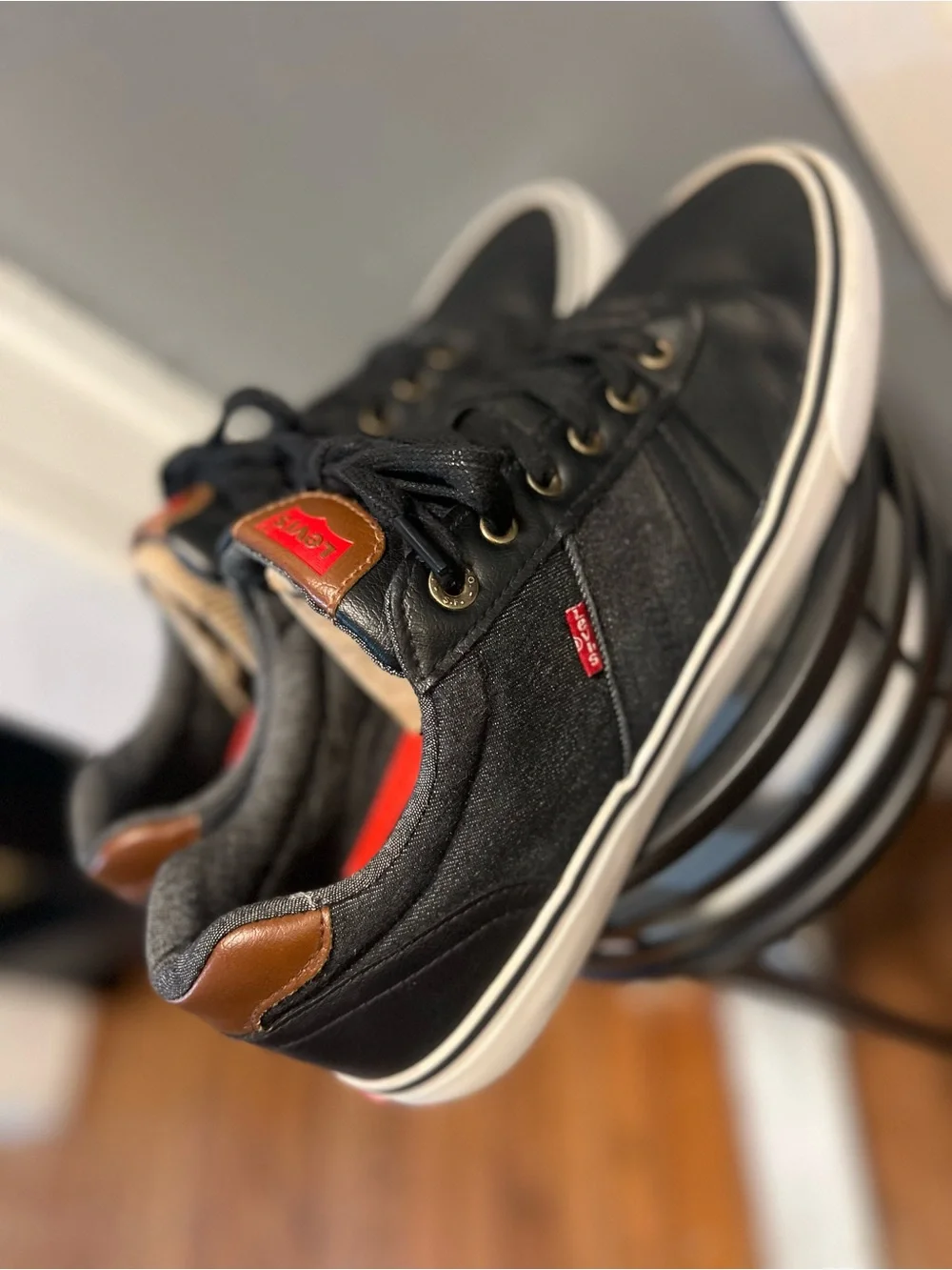 Levi's Men's Black and White Low-Top Sneakers with Red Accents